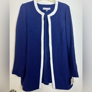 Kasper Open-Front Contrast Panel Long Sleeve Blazer Navy/Van Ice Womens M FLAW